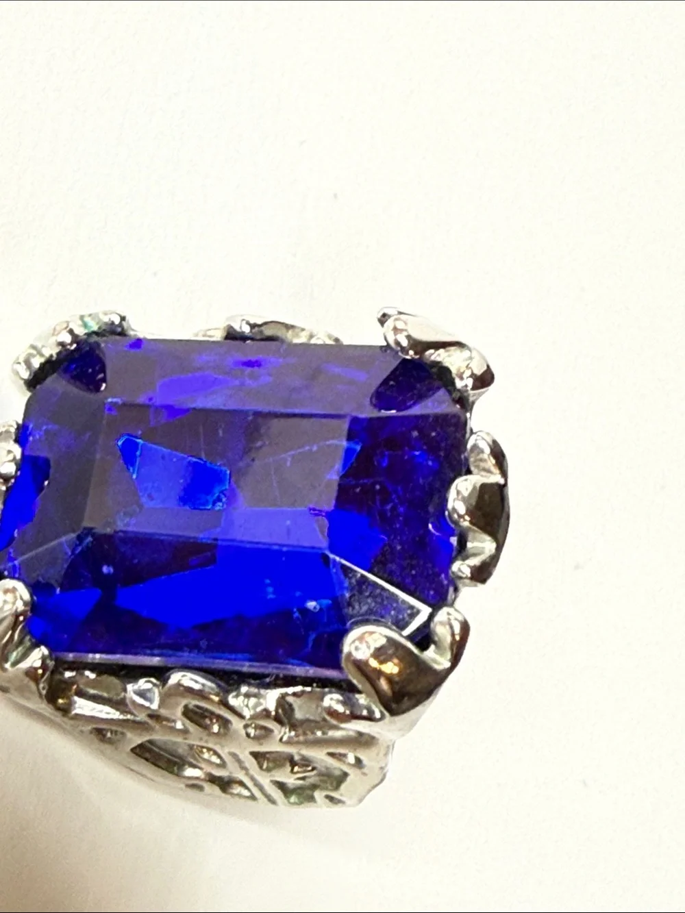 Untested  Ring goth Deep Blue Emerald-Cut  glass Stone statement Vice Ciel anime